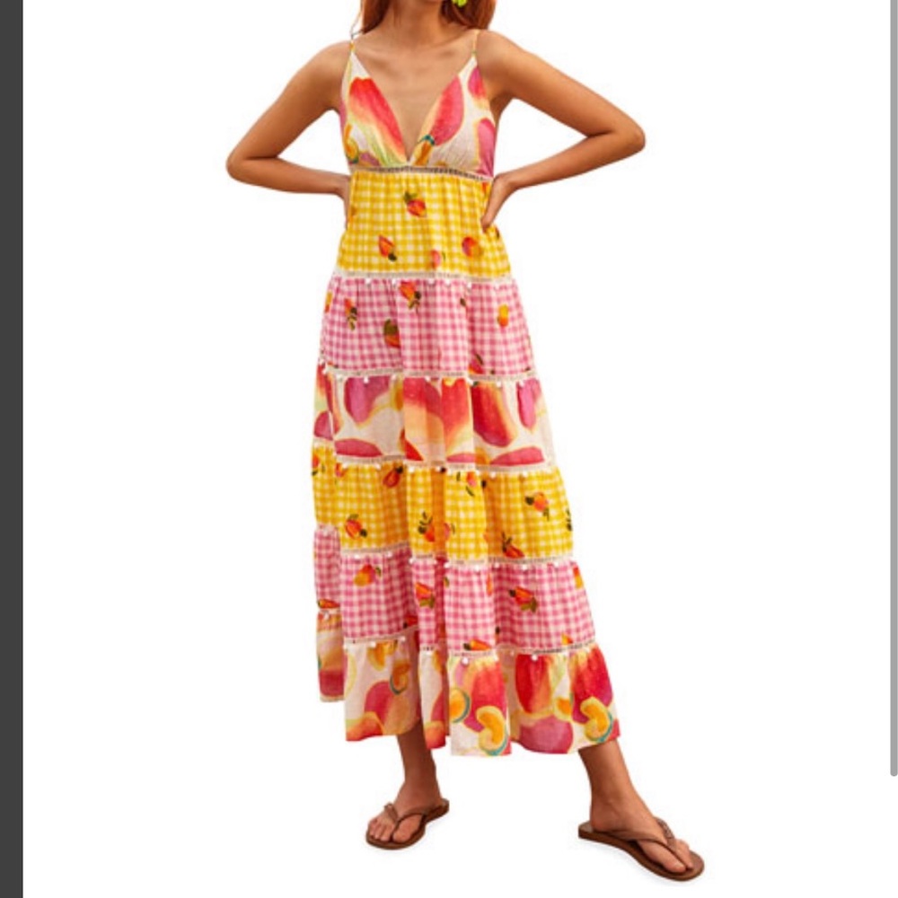 FARM Rio Mixed Picnic Cashew Summer Maxi Dress